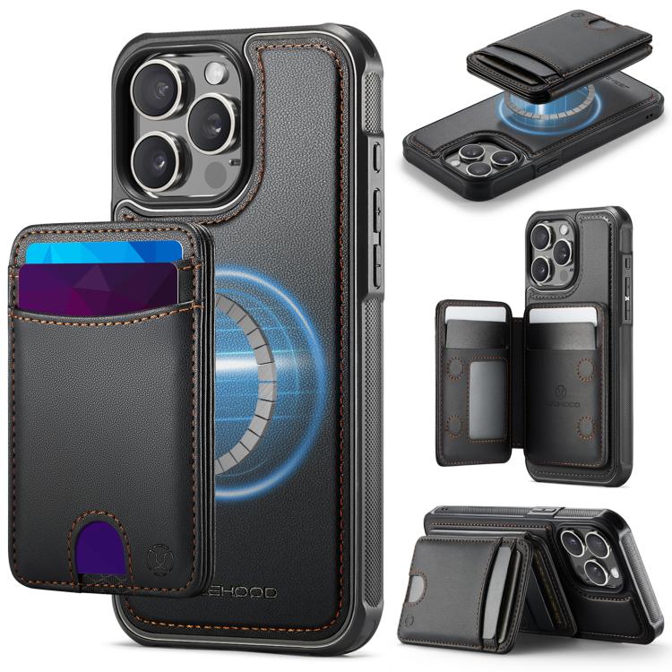 JEEHOOD J10 Flip Card Bag MagSafe Split RFID Leather Phone Case, For iPhone 16 Pro, For iPhone 16 Plus, For iPhone 16, For iPhone 15 Pro Max