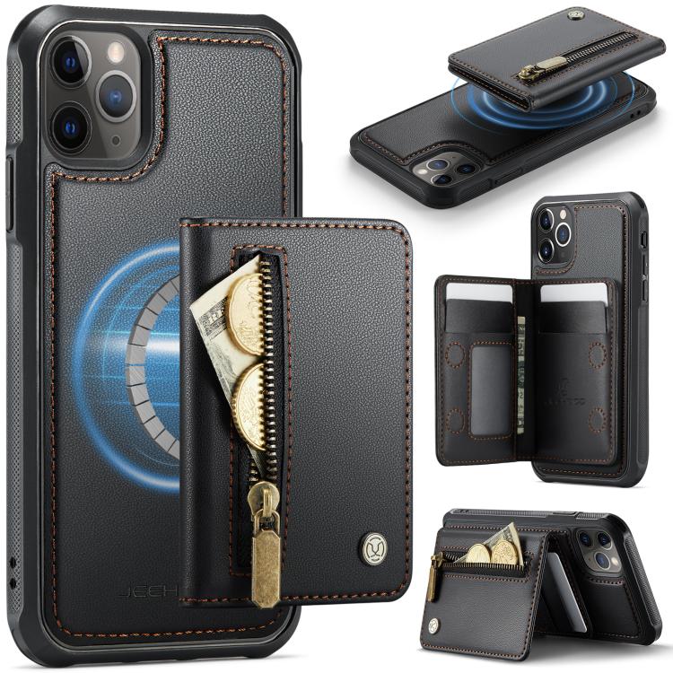 JEEHOOD J12 Exquisite RFID MagSafe Zipper Card Bag Phone Case, For iPhone 11 Pro