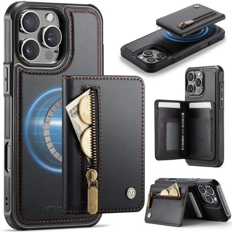 JEEHOOD J12 Exquisite RFID MagSafe Zipper Card Bag Phone Case, For iPhone 17 Pro, For iPhone 17, For iPhone Air, For iPhone 16 Pro Max