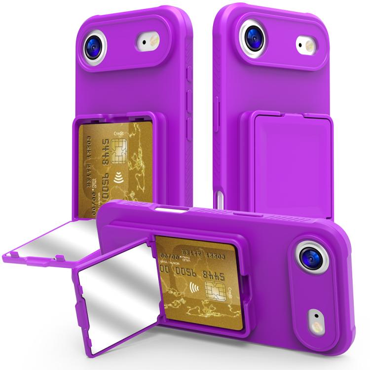 Skin Feel TPU Hidden Mirror Card Bag Phone Case with Stand, For iPhone 17 Pro Max, For iPhone 17 Pro, For iPhone 17, For iPhone Air