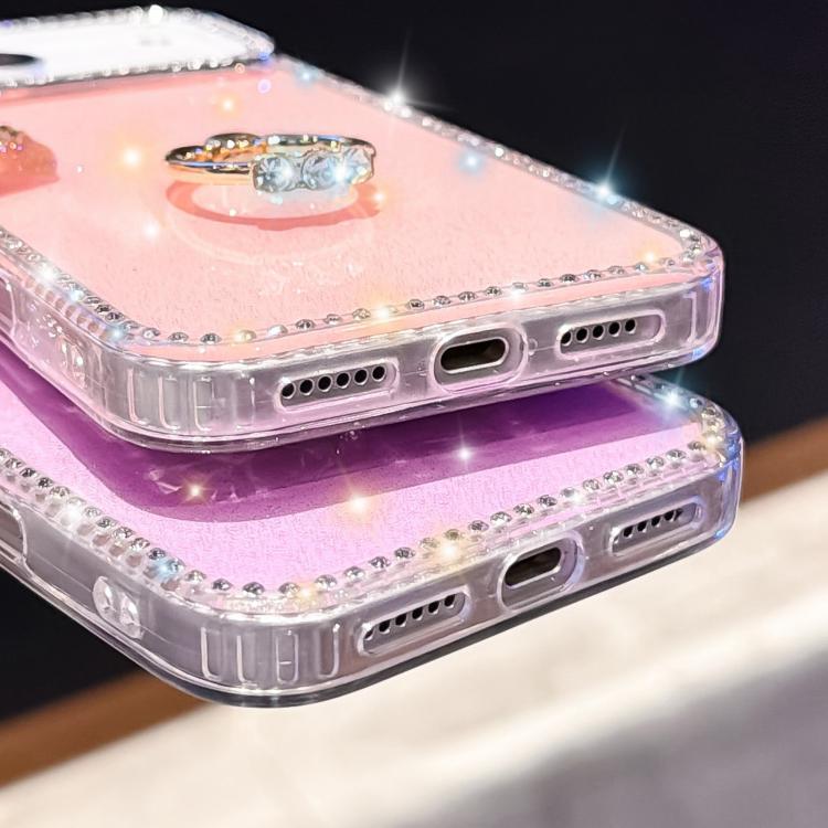 Rhinestone Ring Holder Dual-side IMD PC Hybrid TPU Phone Case, For iPhone 13