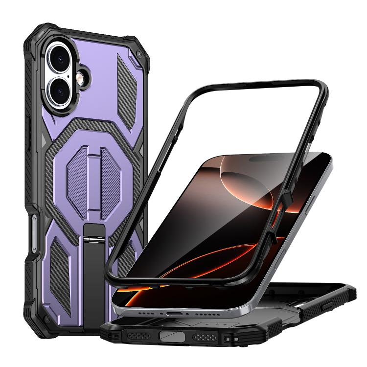Hidden Metal Holder Magnetic Shockproof Phone Case, For iPhone 16 Pro Max, For iPhone 16 Pro, For iPhone 16 Plus, For iPhone 16