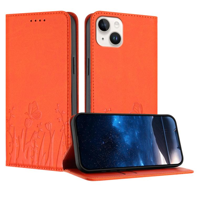 Tulips Butterfly Pattern Magnetic Vegan Leather Phone Case, For iPhone 15 Pro, For iPhone 15 Plus