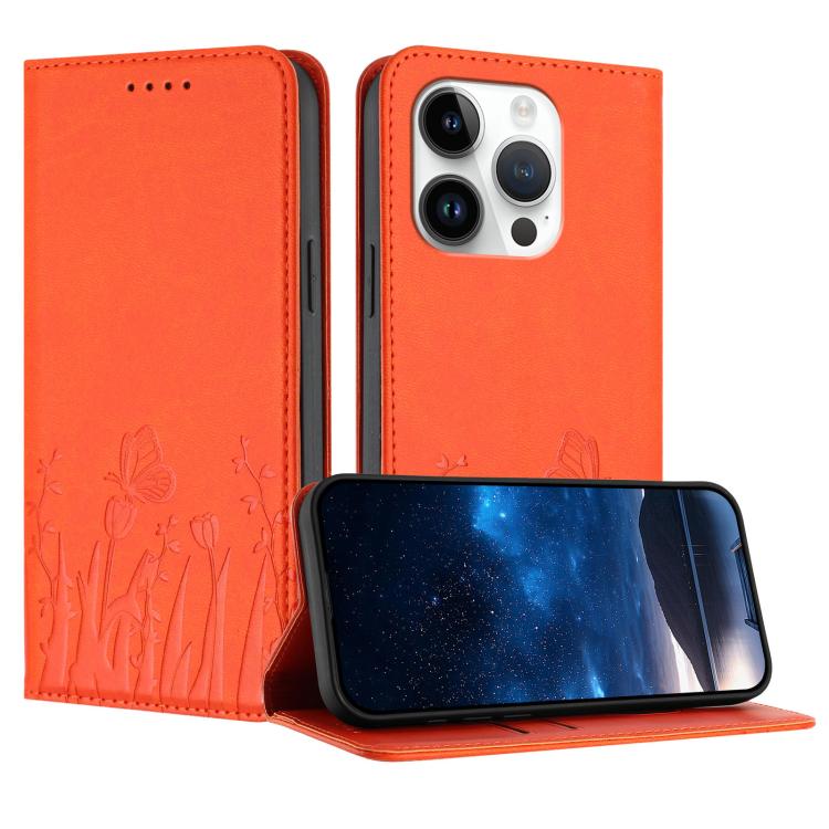 Tulips Butterfly Pattern Magnetic Vegan Leather Phone Case, For iPhone 14, For iPhone 14 Pro