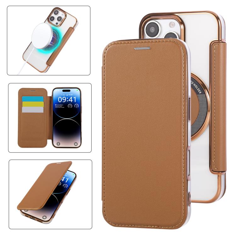 Ultra-thin Magnetic Plating Vegan Leather Phone Case, For iPhone Air, For iPhone 16e, For iPhone 16 Pro Max
