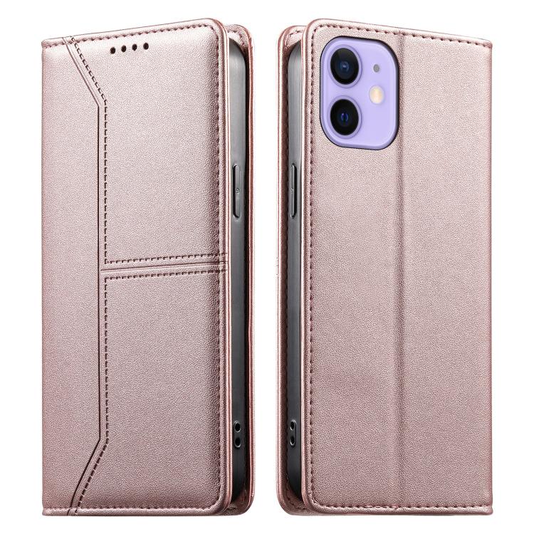 Stitched Line Magnetic RFID Vegan Leather Phone Case, For iPhone 13 mini, For iPhone 12 / 12 Pro, For iPhone 12 Pro Max, For iPhone 12 mini
