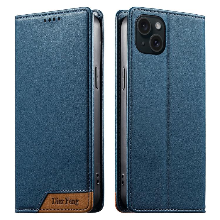 Dierfeng Splicing Strong Magnetic RFID Vegan Leather Phone Case, For iPhone 16, For iPhone 15 Pro Max, For iPhone 15 Pro, For iPhone 15 Plus