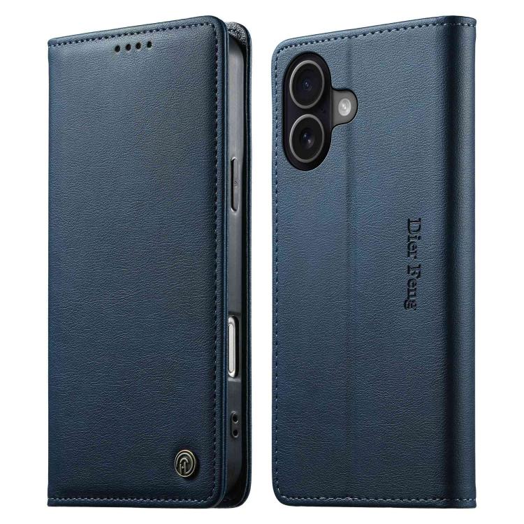 Dierfeng Metal Snap Magnetic RFID Vegan Leather Phone Case, For iPhone Air, For iPhone 16 Pro Max, For iPhone 16 Pro, For iPhone 16 Plus