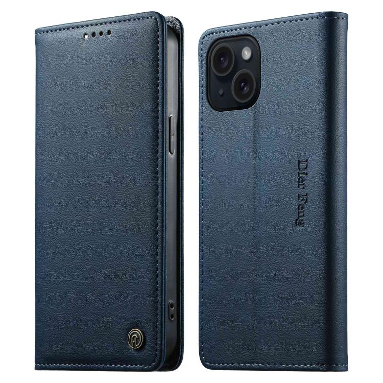 Dierfeng Metal Snap Magnetic RFID Vegan Leather Phone Case, For iPhone 16, For iPhone 15 Pro Max, For iPhone 15 Pro, For iPhone 15 Plus