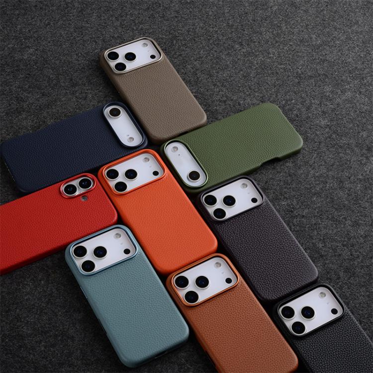 melkco Litchi Texture Magnetic Full Coverage Genuine Leather Phone Case with AI Button, For iPhone 18 Pro / 17 Pro, For iPhone 18 Pro Max / 17 Pro Max