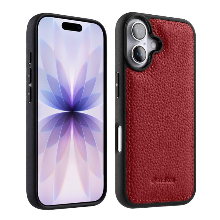 melkco Litchi Texture Full Coverage Genuine Leather Hybrid PC Phone Case, For iPhone 18 Pro / 17 Pro, For iPhone 18 Pro Max / 17 Pro Max, For iPhone 17