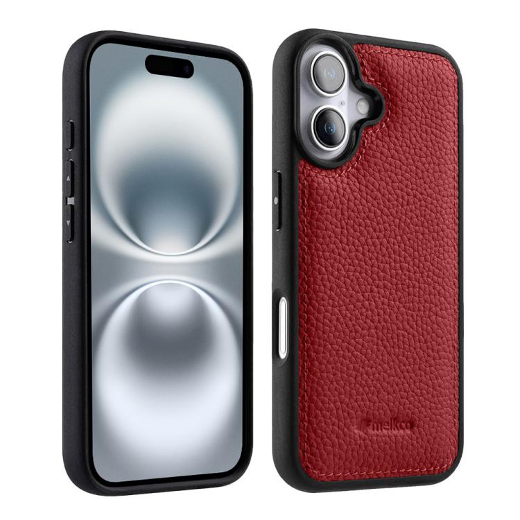 melkco Litchi Texture Full Coverage Genuine Leather Hybrid PC Phone Case, For iPhone 16