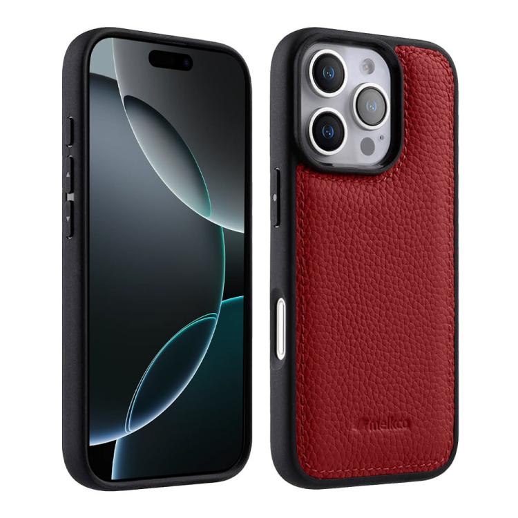 melkco Litchi Texture Full Coverage Genuine Leather Hybrid PC Phone Case, For iPhone Air, For iPhone 16 Pro Max, For iPhone 16 Pro