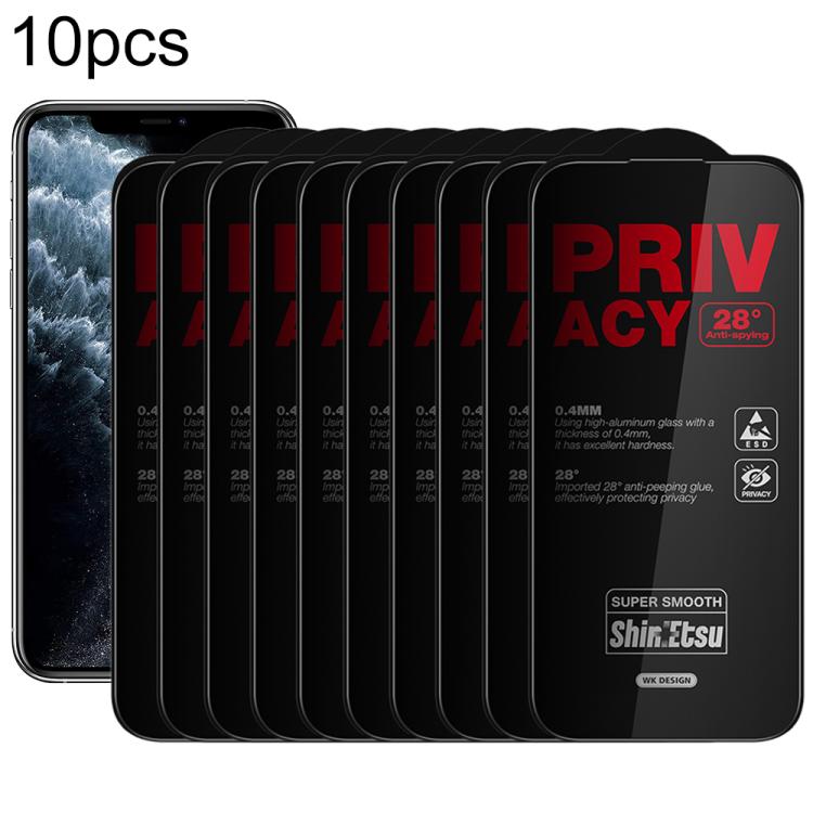 WK WTP-138 10pcs 6D Curved Dustproof Privacy Tempered Glass Film, For iPhone 17e / 16e / 14 / 13 Pro, For iPhone 17 Pro Max, For iPhone 17 Pro, For iPhone 17 / 16 Pro, For iPhone Air, For iPhone 16 Pro Max, For iPhone 16 Plus / 15 Plus, For iPhone 16 /...