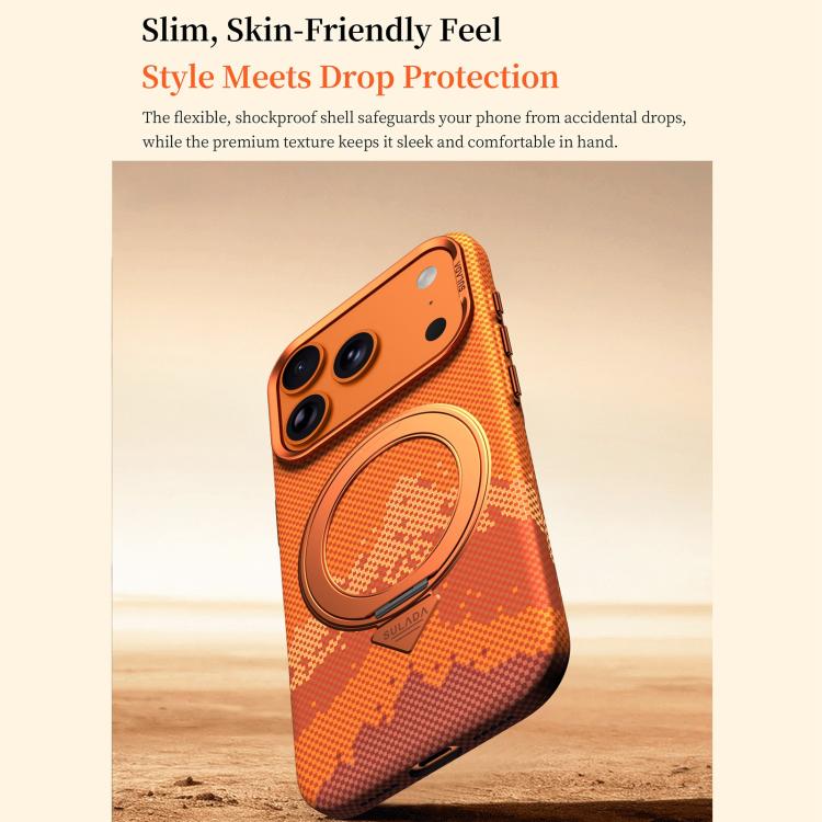 SULADA Kevlar Pixel Grid Texture Rotation Magnetic Holder Phone Case, For iPhone 18 Pro, For iPhone 18 Pro Max, For iPhone 17 Pro Max, For iPhone 17 Pro, For iPhone 17