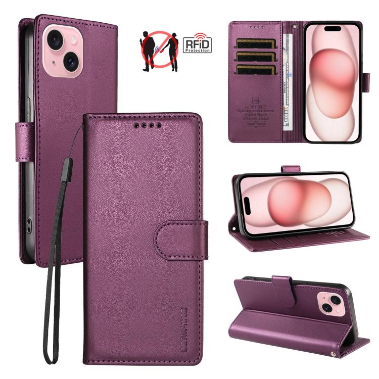 BETOPNICE Pearlescent RFID Vegan Leather Phone Case with Strap, For iPhone 15 Pro Max, For iPhone 15 Pro, For iPhone 15 Plus, For iPhone 15
