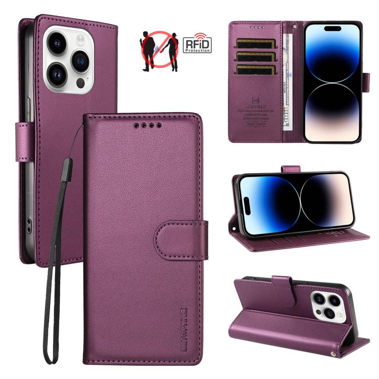 BETOPNICE Pearlescent RFID Vegan Leather Phone Case with Strap, For iPhone 14 Plus, For iPhone 14 / 13, For iPhone 14 Pro, For iPhone 14 Pro Max