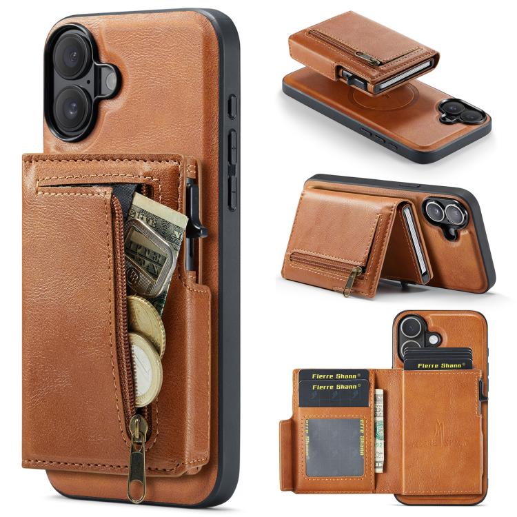 Fierre Shann Oil Wax Vegan Leather Magnetic Card Holder Back Phone Case, For iPhone Air, For iPhone 16 Pro Max, For iPhone 16 Pro, For iPhone 16 Plus