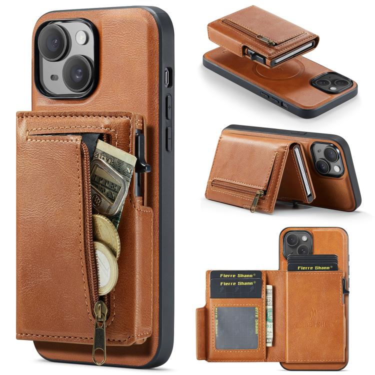 Fierre Shann Oil Wax Vegan Leather Magnetic Card Holder Back Phone Case, For iPhone 16, For iPhone 15 Pro Max, For iPhone 15 Pro, For iPhone 15 Plus / 14 Plus