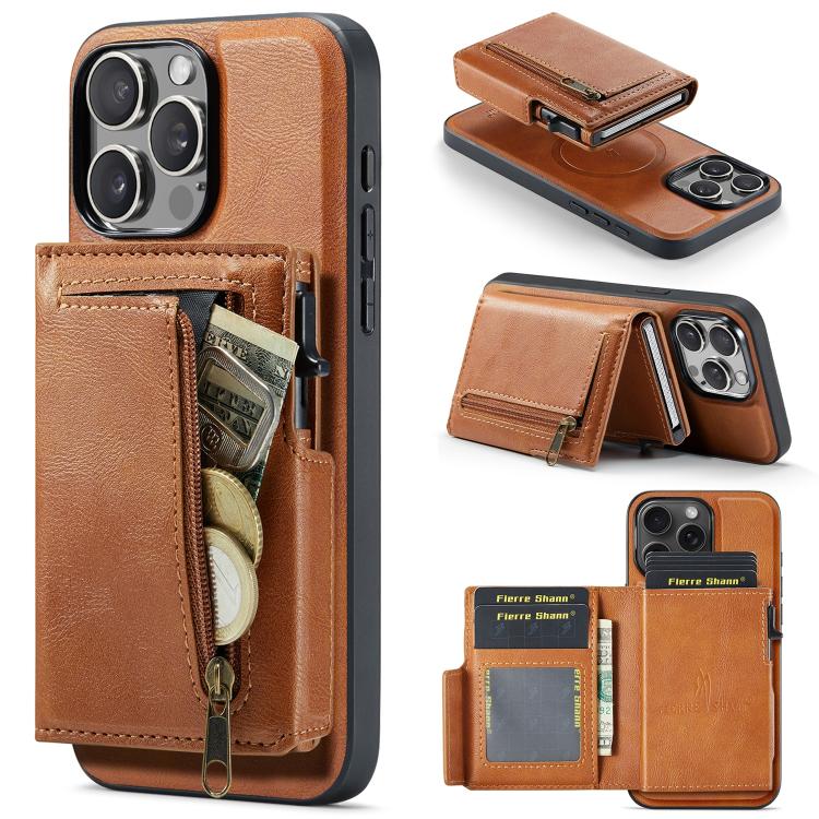 Fierre Shann Oil Wax Vegan Leather Magnetic Card Holder Back Phone Case, For iPhone 15, For iPhone 14 / 13, For iPhone 14 Pro, For iPhone 14 Pro Max