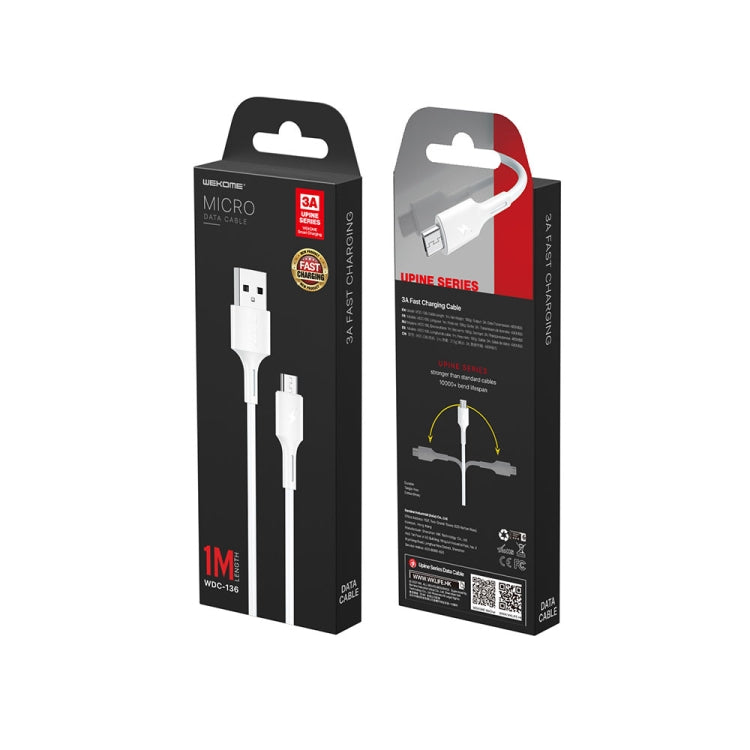 WK WDC-136 USB to Micro USB 3A Fast Charing Data Cable, USB to Micro USB(White)