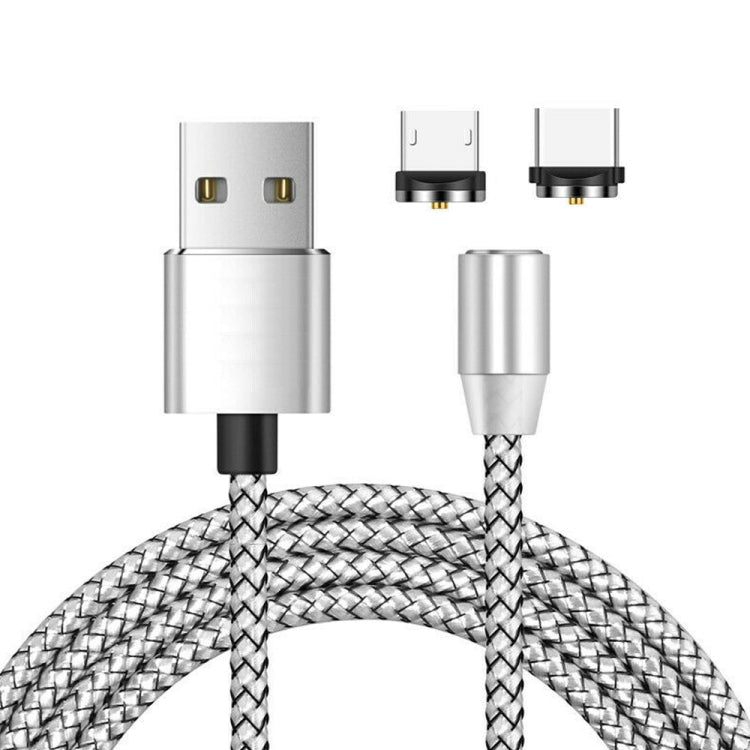 2 in 1 USB to Micro USB + USB-C / Type-C Magnetic Metal Connector Nylon Two-color Braided Magnetic Data Cable, Cable Length: 1m, Micro USB + USB-C / Type-C