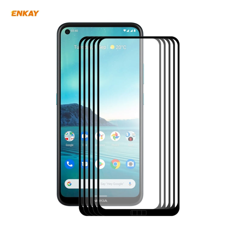 5 PCS ENKAY Hat-Prince Full Glue 0.26mm 9H 2.5D Tempered Glass Full Coverage Film, For LG K42 / K52 / K62, For Huawei P Smart 2021, For Nokia 3.4