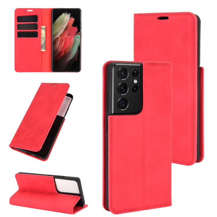 For Samsung Galaxy S21 Ultra 5G Retro-skin Business Magnetic Suction Leather Case with Holder & Card Slots & Wallet, For Samsung Galaxy S21 Ultra 5G