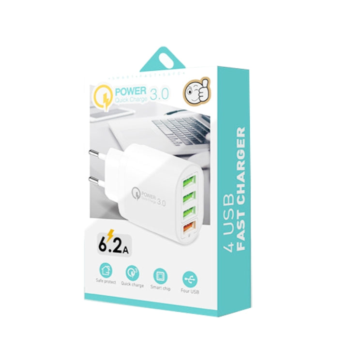 QC-04 QC3.0 + 3 x USB2.0 Multi-ports Charger with 3A USB to Type-C Data Cable, EU Plug, EU Plug + Type-C Cable
