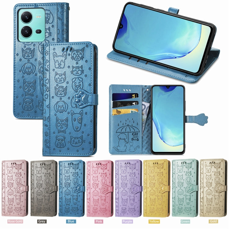 Cute Cat and Dog Embossed Leather Phone Case, For vivo V25