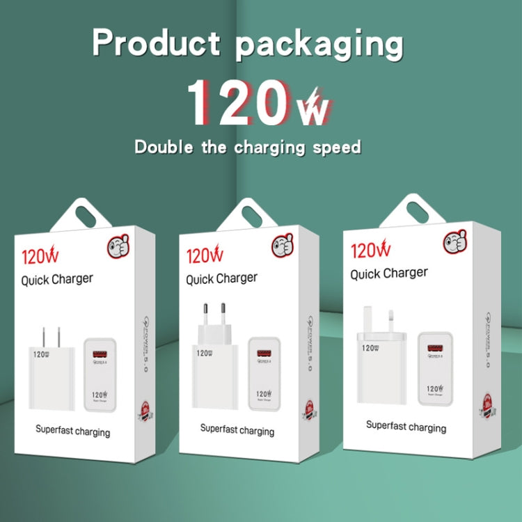 120W USB Super Fast Charging Charger, EU Plug, US Plug, UK Plug