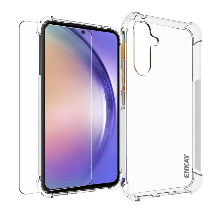 ENKAY Transparent TPU Shockproof Phone Case with Glass Film, For Smausng Galaxy M54, For Samsung Galaxy A25 5G, For Smausng Galaxy M14, For Samsung Galaxy S23 FE 5G, For Smausng Galaxy A24 5G, For Smausng Galaxy A34 5G, For Smausng Galaxy A54 5G