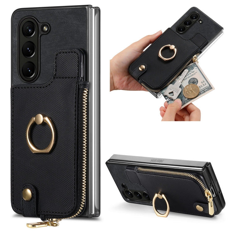 Retro Zipper Wallet Ring Leather Phone Case, For Samsung Galaxy Z Fold6 5G