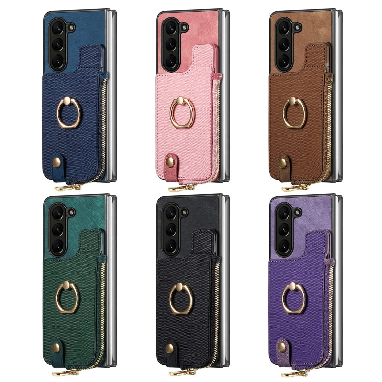 Retro Zipper Wallet Ring Leather Phone Case, For Samsung Galaxy Z Fold6 5G