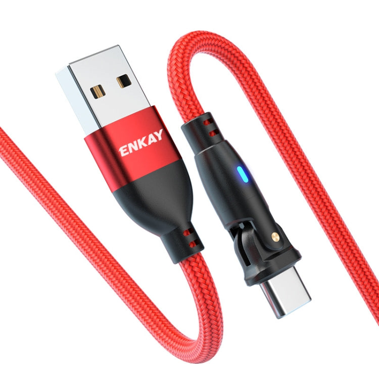 ENKAY 180 Degrees Rotating USB to Type-C 3A Fast Charging Data Cable with LED Light, 1m, 2m