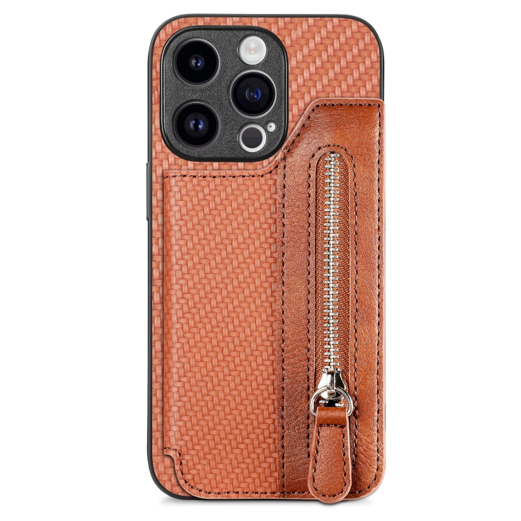 Carbon Fiber Horizontal Flip Zipper Wallet Phone Case, For iPhone 16, For iPhone 15 Pro Max, For iPhone 15 Pro, For iPhone 15 Plus