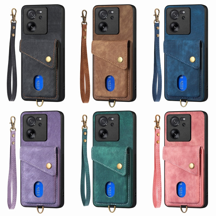 Retro Card Wallet Fold Leather Phone Case with Strap, For Xiaomi Redmi Note 13 Pro 5G, For Xiaomi 13T / 13T Pro