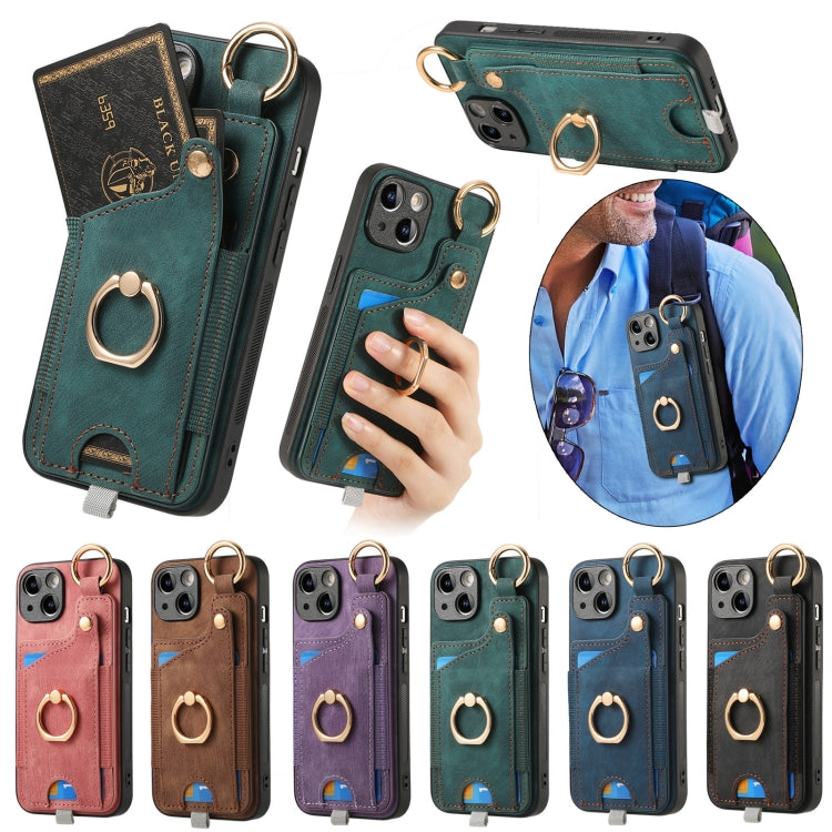 Retro Skin-feel Ring Card Bag Phone Case with Hang Loop, For iPhone 13, For iPhone 12, For iPhone 12 Pro Max, For iPhone 12 Pro