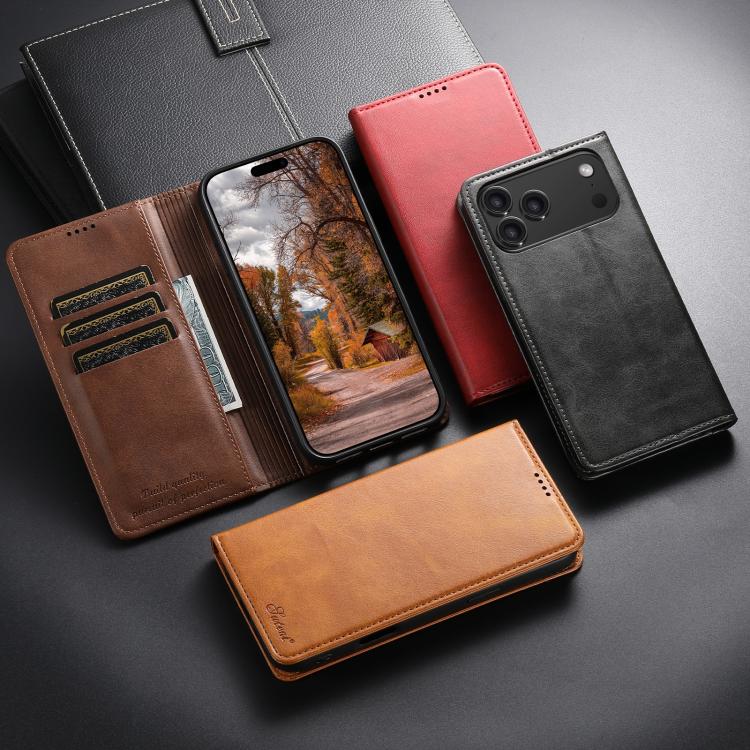 Suteni Calf Texture Horizontal Flip Leather Phone Case, For iPhone 15 Pro, For iPhone 15 Plus, For iPhone 15, For iPhone 17e / 16e