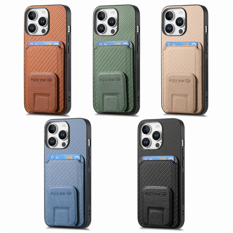 Carbon Fiber Card Bag Fold Stand Phone Case, For iPhone Air, For iPhone 16 Pro Max, For iPhone 16 Pro, For iPhone 16 Plus