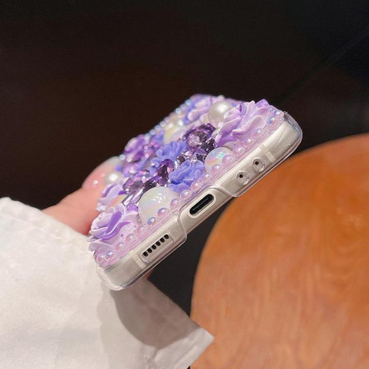 Rose Hand-set Diamond PC Phone Case, For Samsung Galaxy Z Flip6, For Samsung Galaxy Z Flip5, For Samsung Galaxy Z Flip4, For Samsung Galaxy Z Flip3 5G