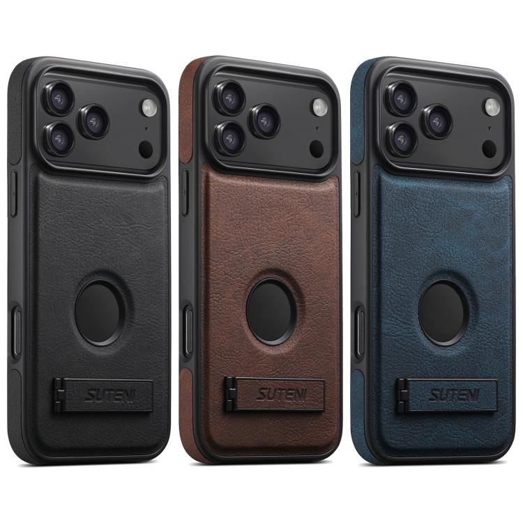 Suteni G2 Magsafe Litchi Texture Leather Back Phone Case with Holder, For iPhone 14, For iPhone 14 Pro, For iPhone 14 Pro Max, For iPhone 13 Pro Max, For iPhone 13 Pro, For iPhone 13, For iPhone 12, For iPhone 12 Pro Max