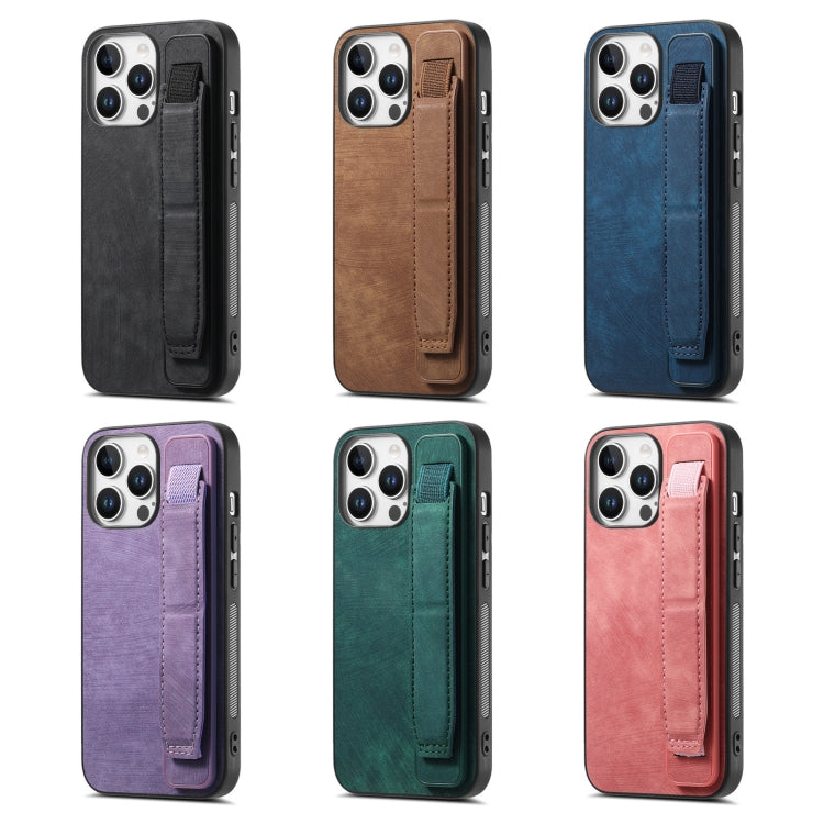 Retro Wristband Holder Leather Back Phone Case, For iPhone 16