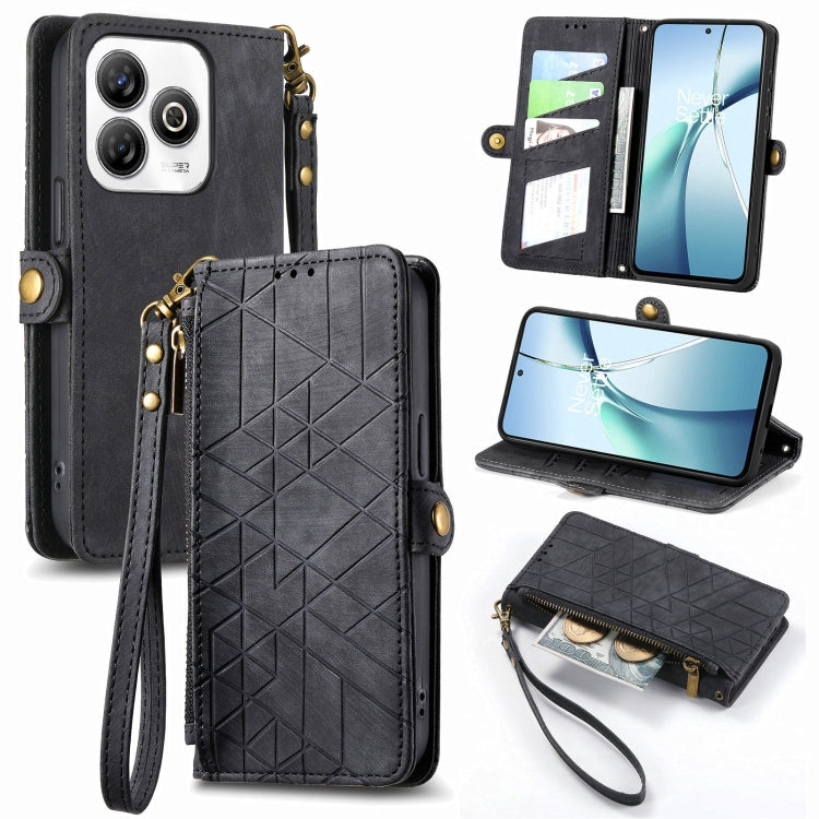 Geometric Zipper Wallet Side Buckle Leather Phone Case