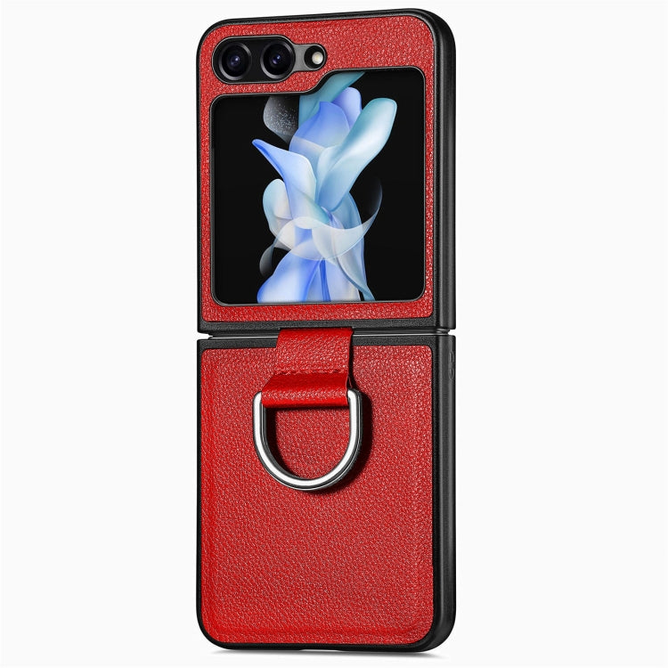 Litchi Texture Leather Ring Phone Case, For Samsung Galaxy Z Flip7 5G, For Samsung Galaxy Z Flip6 / Flip7 FE