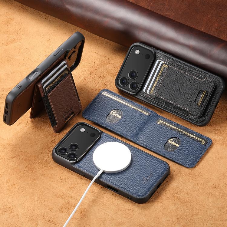 Suteni H17 Cross Grain Leather MagSafe Detachable Wallet Phone Case, For iPhone 18, For iPhone 18 Pro, For iPhone 18 Pro Max, For iPhone 17 Pro Max, For iPhone 17 Pro, For iPhone 17, For iPhone Air, For iPhone 16 Pro Max