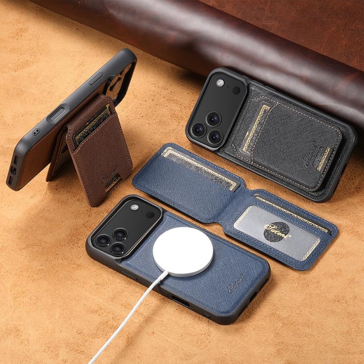 Suteni H18 Cross Grain MagSafe Wallet Leather Phone Case, For iPhone 12 Pro