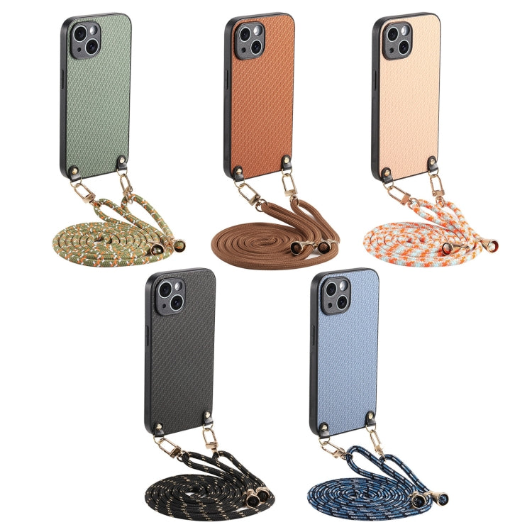 Carbon Fiber Texture Leather Back Phone Case with Crossbody Strap, For iPhone 16, For iPhone 15 Pro Max, For iPhone 15 Pro, For iPhone 15 Plus