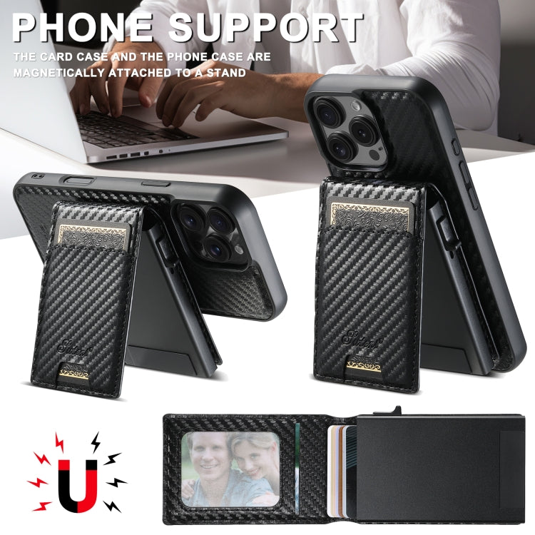 Suteni H19 Carbon Fiber Grain 2-in-1 MagSafe Removable Card Box Back Phone Case, For iPhone 12 Pro