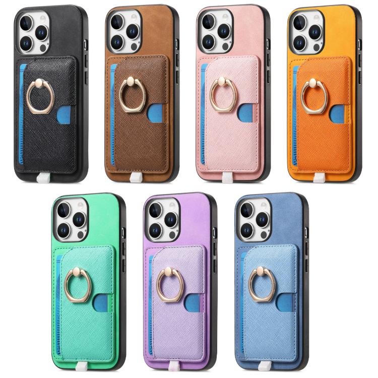 Retro Cross Leather Ring Side Insert Card Bag MagSafe Phone Case, For iPhone 7 Plus / 8 Plus